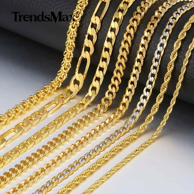 2-6mm Yellow Gold Plated Chain Necklace Figaro/Rope/Cuban/Box/Link Choker 18-24''