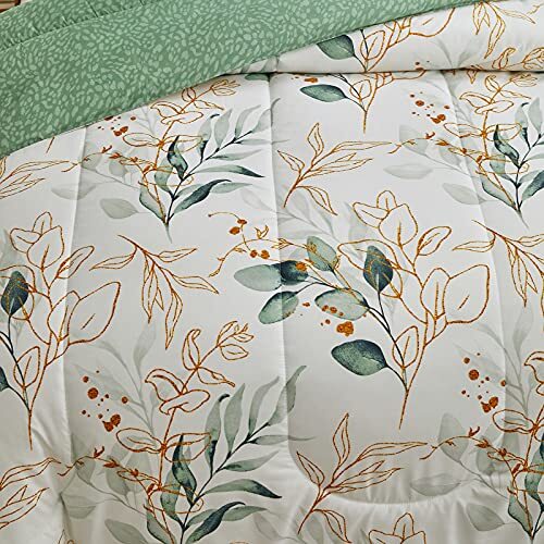 3pcs Botanical Comforter Set Full/Queen, Green n Queen (90"x90") Leaves02 - Picture 7 of 8