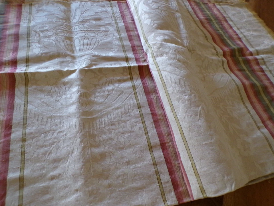 Vintage 1 Piece de tissu ameublement damassé beige  avec rayures - Photo 3/4