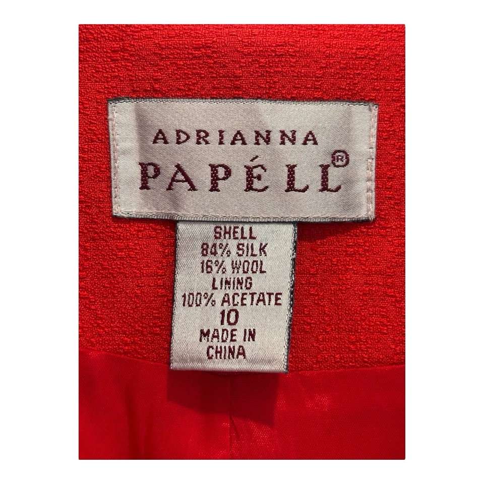 Adrianna Papell Falda Traje Chaqueta Conjunto Mujer 10 Rojo Seda Mezcla Lana Forrado Carrera Foto 4 de 4