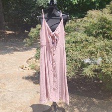 SHEIN Light Pink Tie Front Button Down Summer Dress Medium