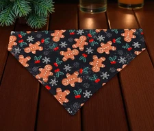 Christmas Dog Bandana Gingerbread Man OVER THE COLLAR Bandanna Slide on Scarf