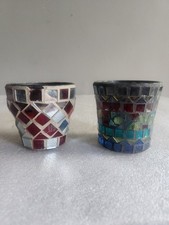 2 Mosaic Glass Votive Candle Holders by Guild House White 1 Unmarked