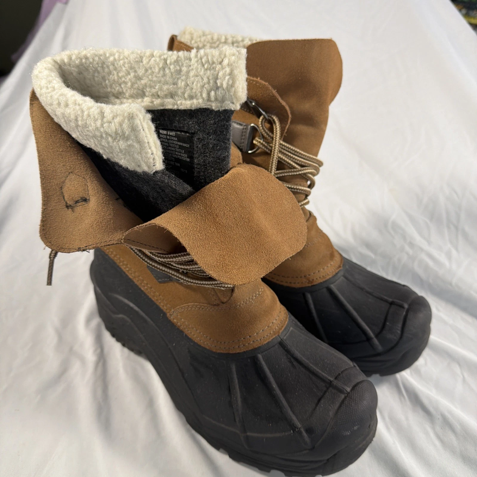 Totes Mens Precise Leather Waterproof Insulated Winter Duck Boots Men’s 9m, Tan