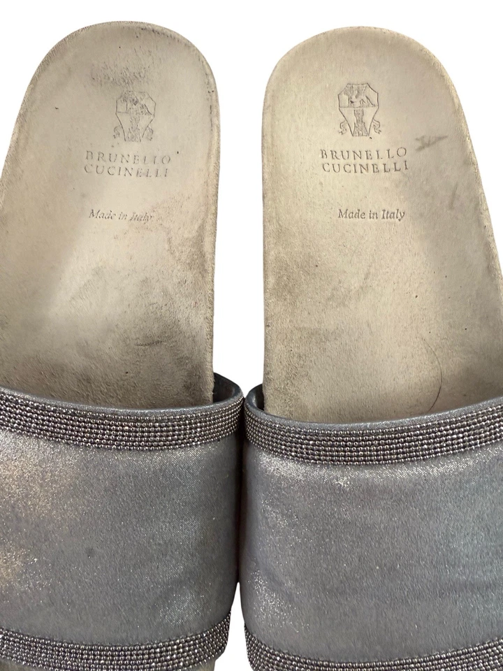 Slides de camurça Brunello Cucinelli Monili cinza tamanho 36.5 feminino EUA tamanho 6.5 $995 - Imagem 4 de 4