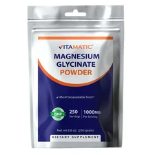 Magnesium Glycinate 1000mg Bulk 250 servings 250gram Bag Bioavalable