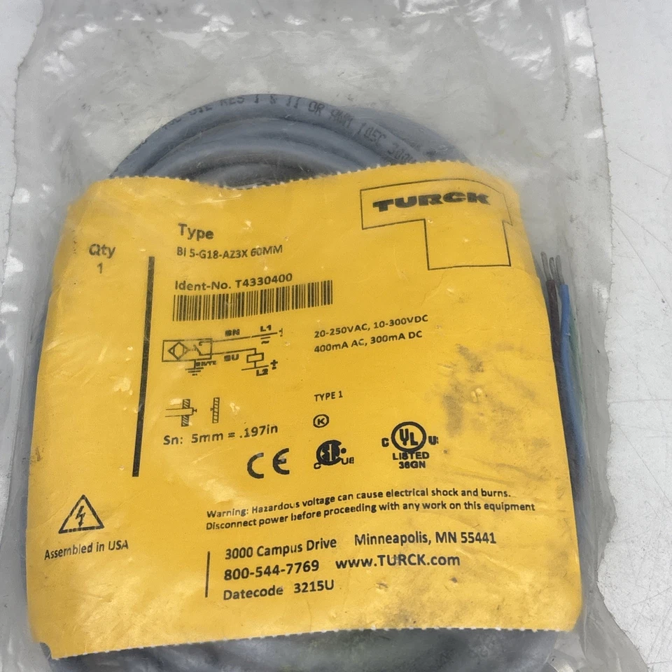 Turck BI5-G18-AZ3X Inductive Proximity Sensors Embeddable 20-250VAC 60mm 2-Wire - Image 3 of 3