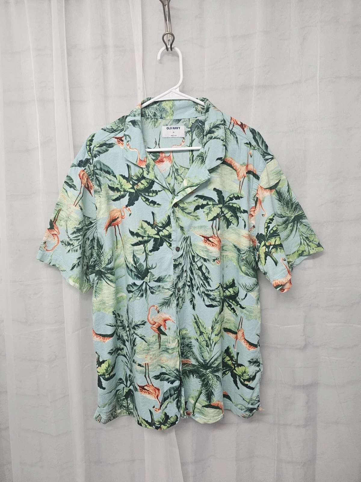 Old Navy Hawaiian Shirt Flamingo Beach Tropical Resort Vacation XL