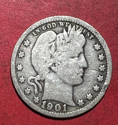 1901 US Barber SILVER Quarter "Philadelphia" Mint! Very Good! Old US Coin!