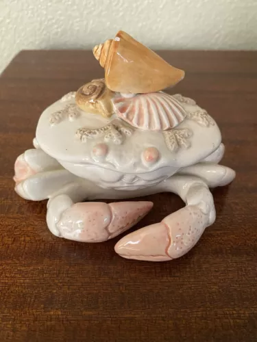 FITZ FLOYD Stunning Ceramic CRAB SAUCE BOWL Butter DISH W/Shell Lid