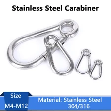 304/316 Stainless Steel Carabiner Spring Hook Clips With Eyelet Thimble A2/A4