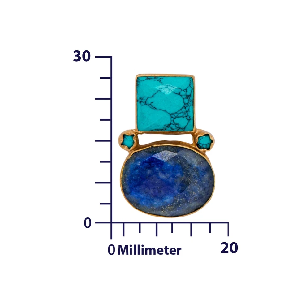 Pendientes Turquesa Lapislázuli Chapados en Oro 18k Aspecto Vintage Foto 3 de 4