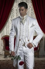 Embroidery Groom Tuxedo Men White Suits Formal Wedding Prom Best Man Suit Custom