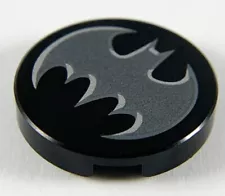 new LEGO round 2 x 2 black tile with printed Batman Emblem