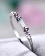 935 Silver With Baguette Cut Opal & Round Cut Amethyst Engagement Ring For Woman
