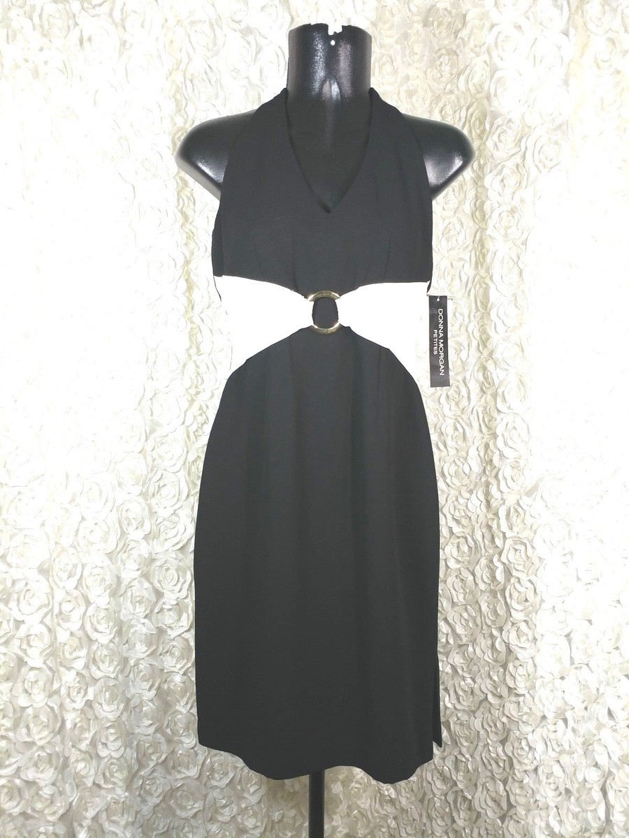 Donna Morgan Womens petite sz 2 black halter dress ivory sash wedding prom Donna Morgan Womens petite sz 2 black halter dress ivory sash wedding prom