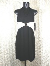Donna Morgan Womens petite sz 2 black halter dress ivory sash wedding prom
