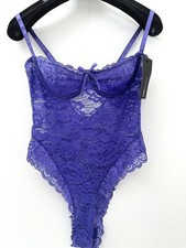NWT FASHION NOVA Women's Spaghetti Strap Lace Bodysuit Sheer Lingerie Purple S