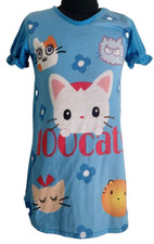 Youth Girls Blue Cat Pajama Short Sleeve Gown Cartoon 100 Cats Jammies Sleepwear