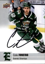 Cole Fonstad Signed Auto 2019-20 Upper Deck CHL card Everett Silvertips