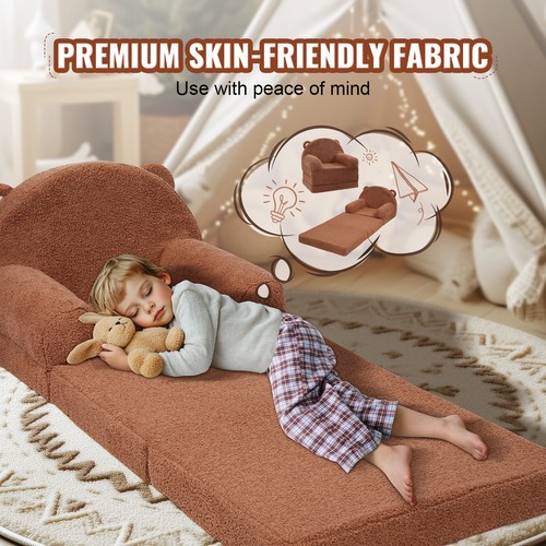 VEVOR Baby Chair Foldable 2-in-1 Baby Lounger Couch Cartoon Kids Sofa Brown - Picture 4 of 12