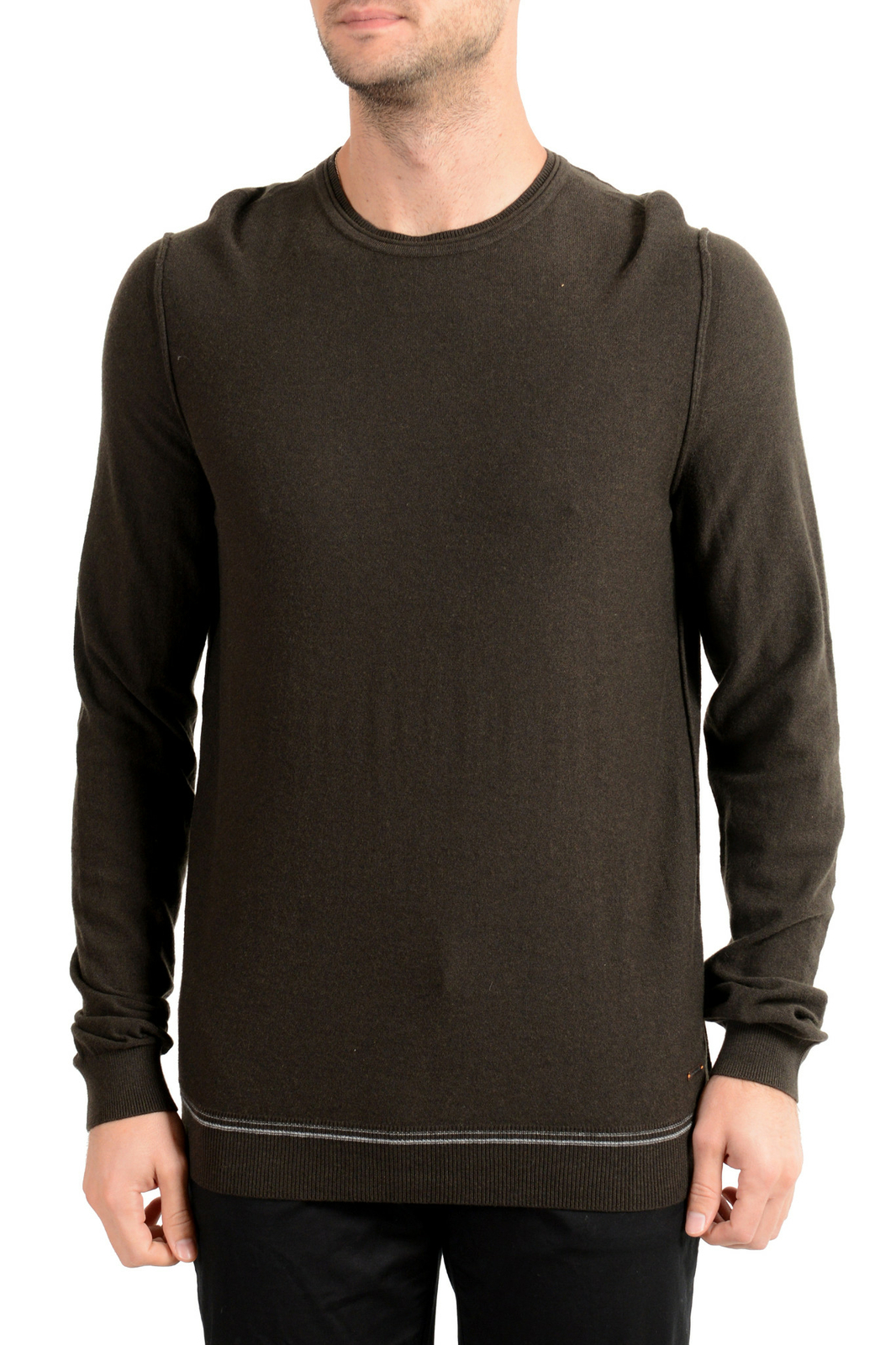 Мужской пуловер с круглым вырезом из шерсти Korneli оливково-зеленого цвета от Hugo Boss размер 50 18690₽