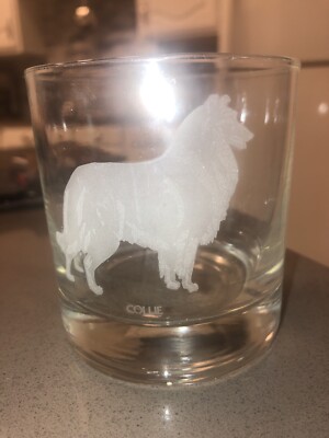 Dog~Collie~ Vintage Etched Whiskey Glass