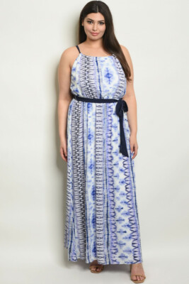blue and white tie dye maxi dress