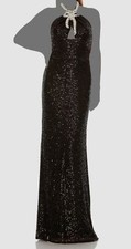 Mac Duggal Women's Black Halter Keyhole Lined Sequin Gown Dress Size 14