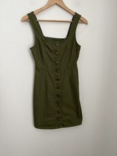 Urban Outfitters Size 0 Denim Button Up Dress Jumper Sleeveless Cotton Green