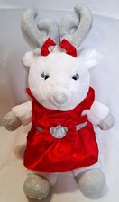 Build a Bear White Reindeer Christmas 12" Plush Red Holiday Dress Stuffed Animal