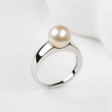 Simple 8.4mm Champagne Round South Sea Pearl Ring Sterling Silver,6.0#