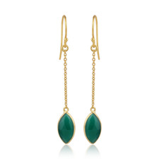 Green Onyx Gemstone Yellow Gold Plated Silver Chain Earrings Birthday Gift Wife