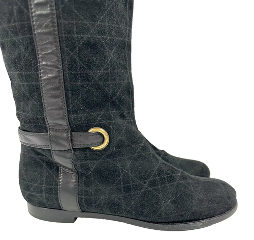 Bottes Christian Dior pointure 38 US 8 matelassées cuir daim logo luxe grande équitation  - Photo 3/15
