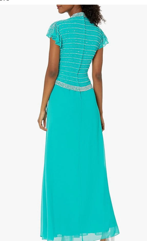 Vestido largo para mujer J Kara Petite imitación envolvente con manga acampanada, 14P AQUA Foto 2 de 2