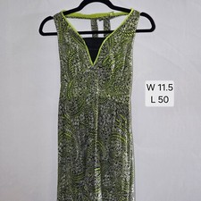 💚 Tagless Bright Green, B&W Festival Maxi Dress | M/L | Geometric Swirl Print