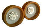 Set of 2 Ceramic White Rose Art Wall Decor In Round Wood Shadow Box Frame — photo 6
