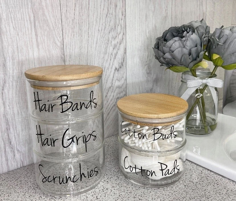 Personalised 2 and 3 Tier Glass Jars with Bamboo Lids Mrs Hinch inspired