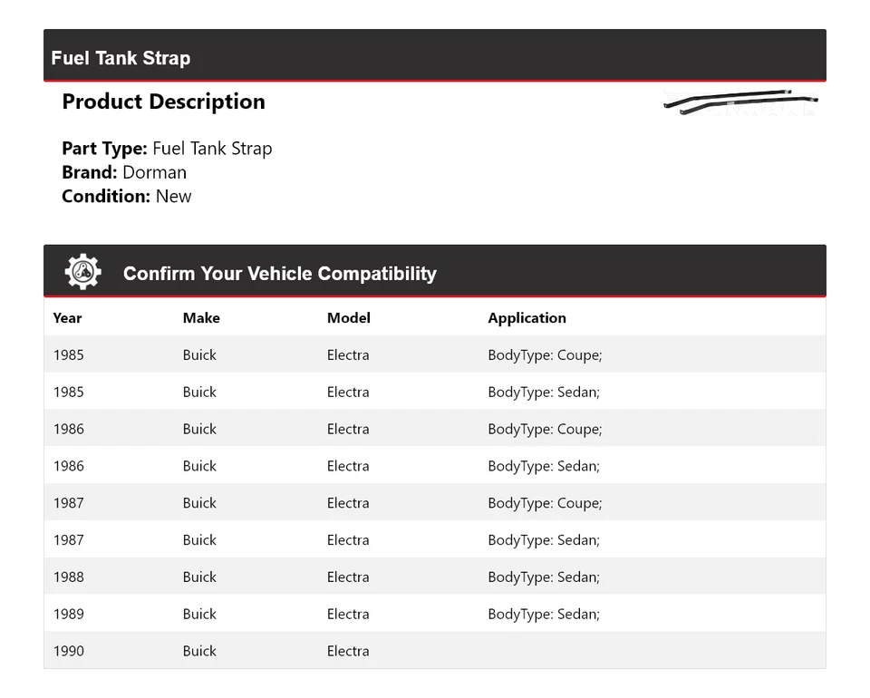 For 1985-1990 Buick Electra Dorman Fuel Tank Strap 1986 1987 1988 1989 - Image 2 of 4
