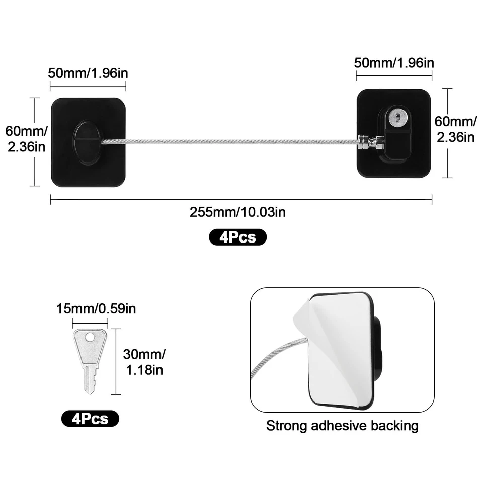 4 Pièces Securité Fenetre Noir Cadenas Frigo Verrou Fenetre Forte Adhésif Ser... - Image 2 of 4