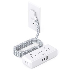 Flat Extension Cord 6ft 4 Outlets 3 USB Ports Flat Plug Power Strip for Home