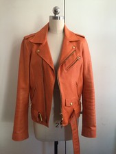 2500$ Each & Other Leather Biker Jacket Orange Size Xs Small