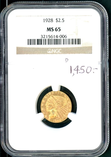 US 1928 PHILADELPHIA GOLD $2.50 INDIAN HEAD SLABBED  NGC MS 65