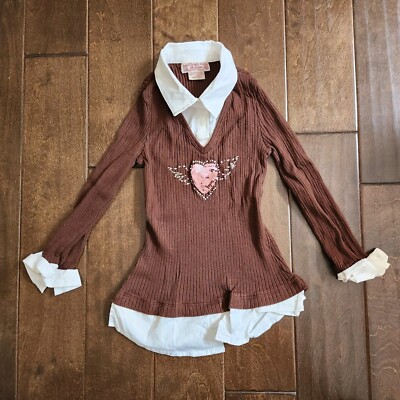 Beautees Junior Layered Look Preppy Buttons Collar Neck Sweater - Size Large