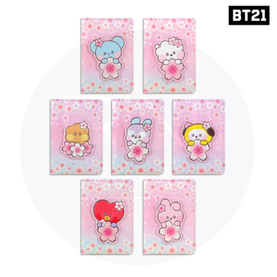 BTS BT21 Official Goods minini Leather Patch Card Case Cherry Blossom Ver + TR#