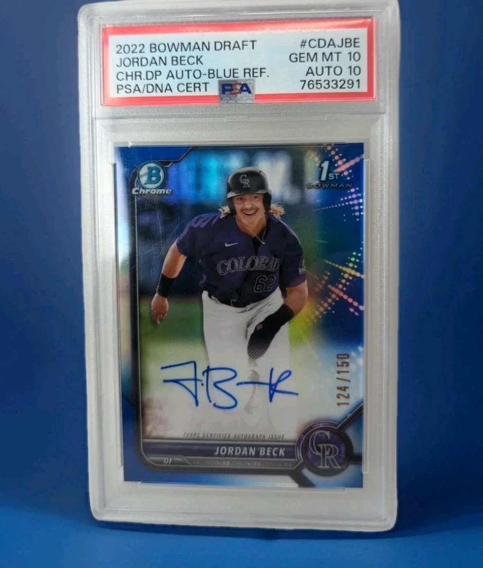 PSA Mint 10 Jordan Beck 2022 Bowman Draft Chrome 1st Auto RC Blue Refractor /150