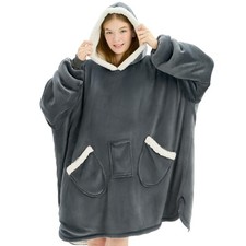 Wearable Blanket Hoodie with Pocket Sleeves - Cozy Sherpa Gift for Adults