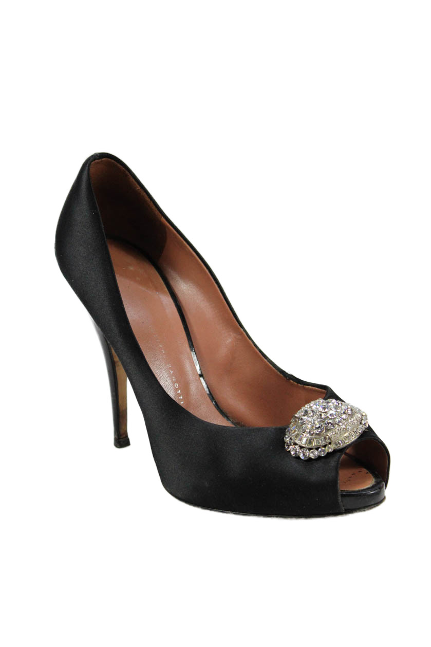 Giuseppe Zanotti Design Womens Stiletto Crystal Satin Peep Toe Pumps Black 38.5Free Shipping in US $100+ Orders | $6.95 Orders Below