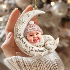 Personalized Baby  s First Christmas Ornament, Moon Acrylic Keepsake