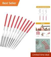 9-Piece Miniature Diamond File Set - Round, Flat, Triangular Tools with Grip